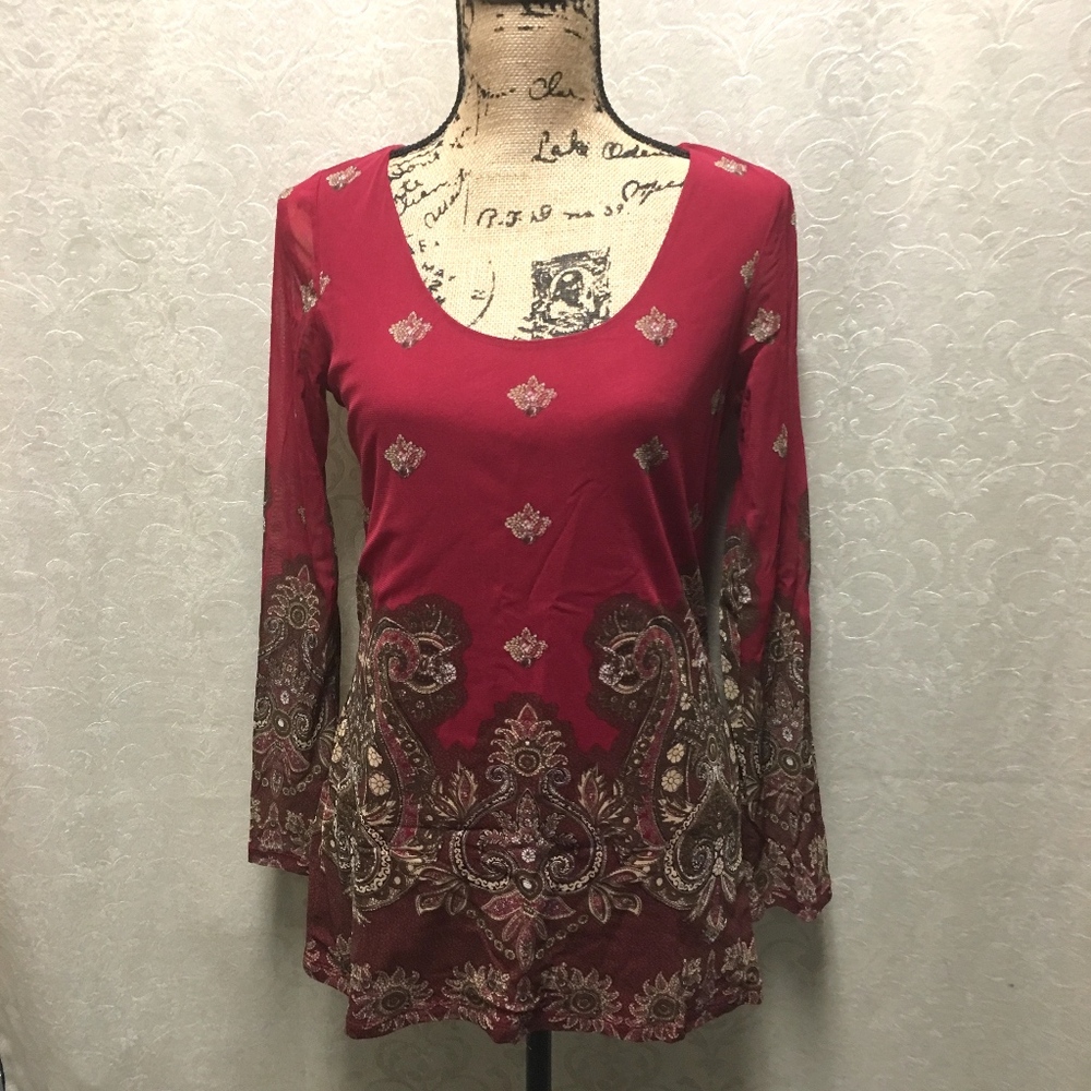 INC International Concepts Red Paisley Tunic